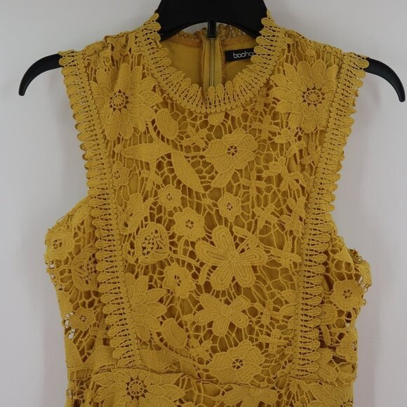 boohoo Women's Mustard Yellow Lace Style Dress Size 2 - Picture 3 of 7
